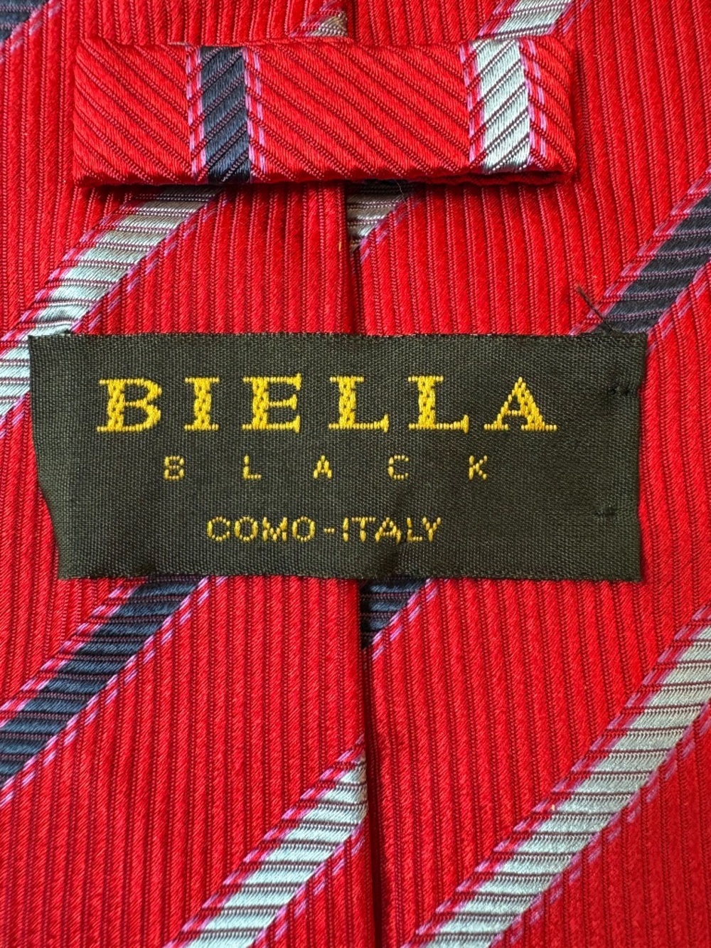 Biella Black Red Striped Silk Tie - Como Italy 3.75"